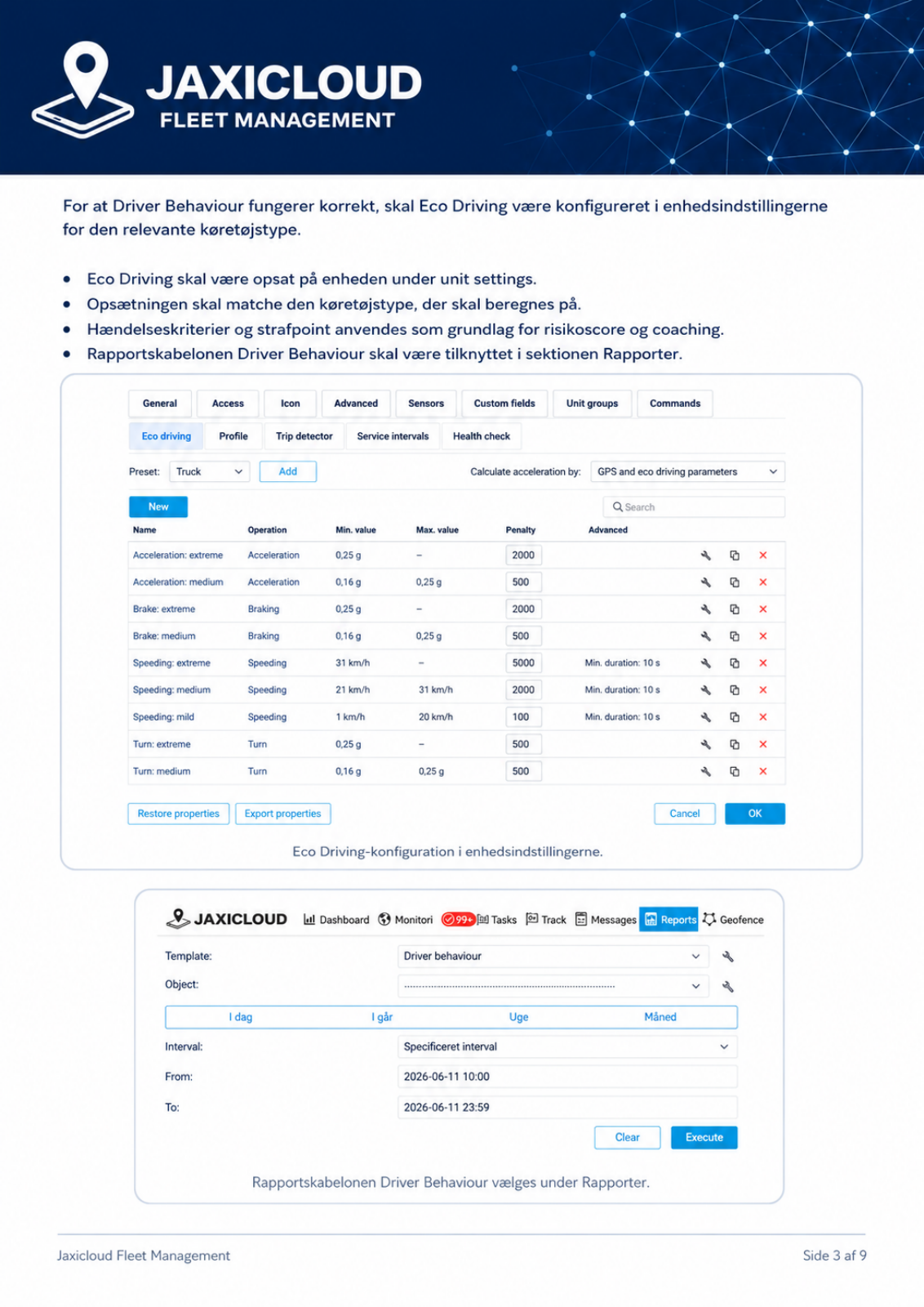 Datakrav og Eco Driving-opsætning – manualens side 3